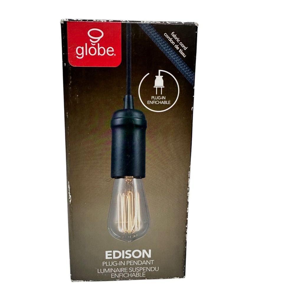 Globe electric 60844 1-Light Vintage Edison Matte Black Plug-In Mini Pendant